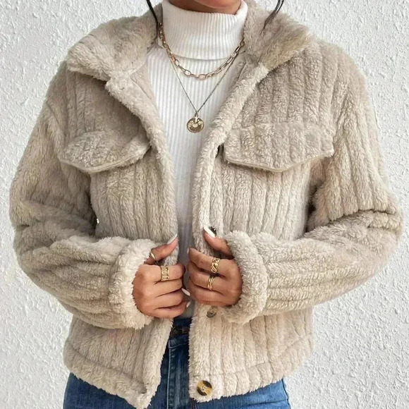 Apricot Casual Women's Flap Detail Fluffy Jacket - Picture 3 of 7